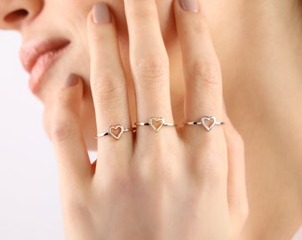 Tiny 14K Solid Gold Heart Ring,  18K Daint Heart Ring, Minimal Heart Ring Gift For Girl Friend Bridesmaid Gift , Gift for Women