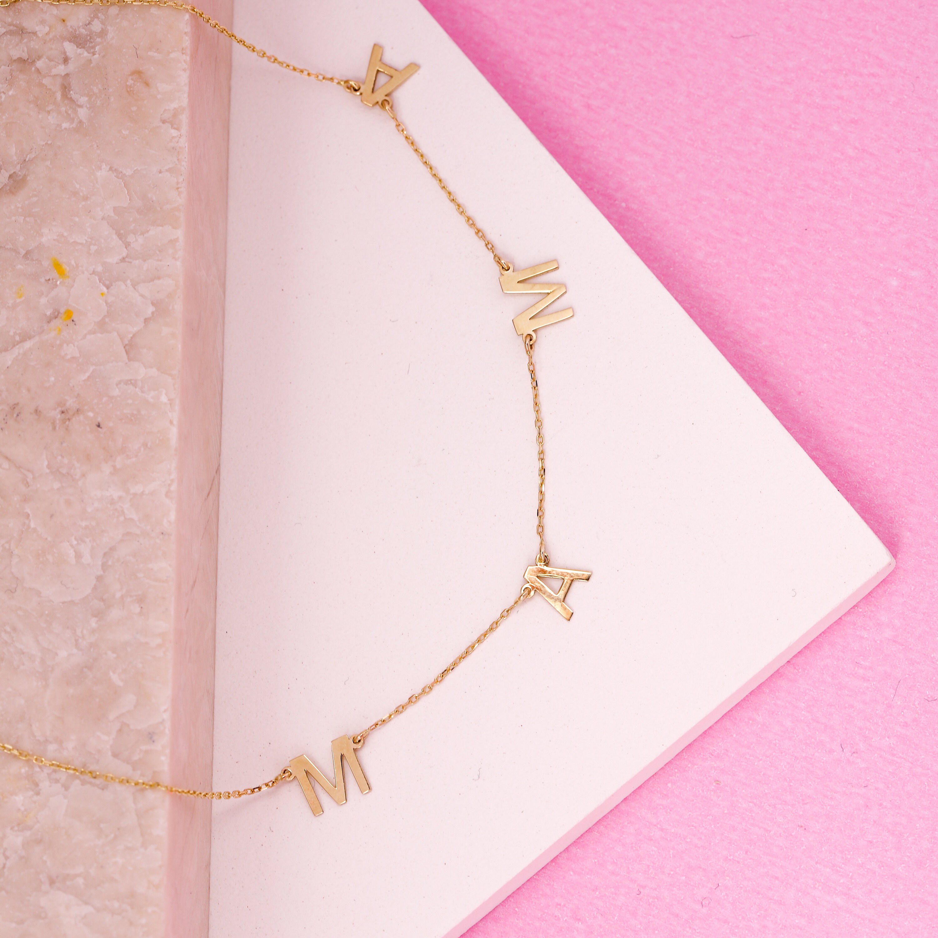 14K Solid Gold Mama Letter Necklace Initial Mama Necklace Etsy