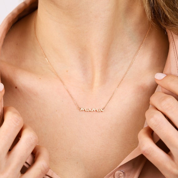 14K Yellow Gold Diamond Mom Necklace, Mama Necklace, Diamond Heart Necklace  | eBay