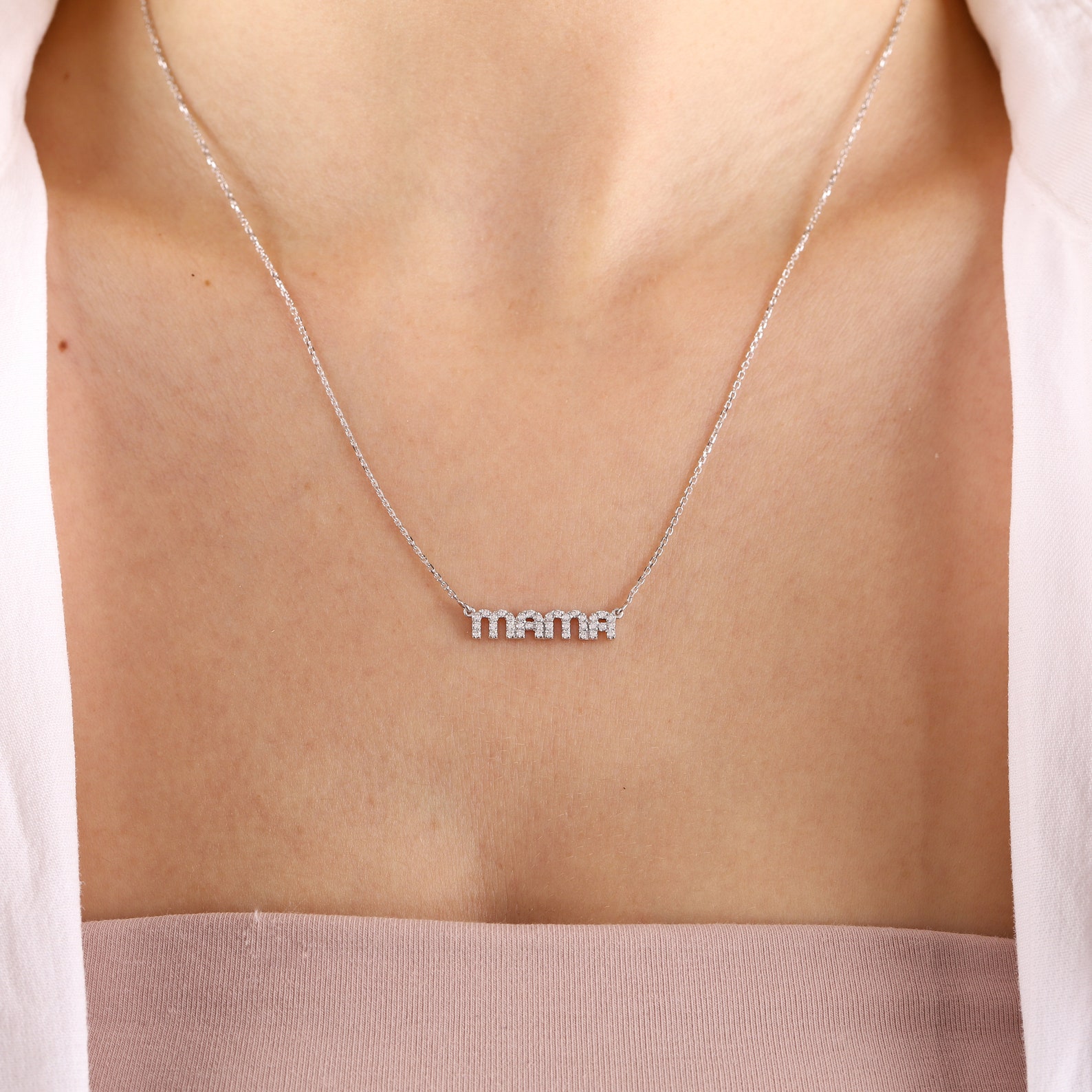 14K Gold Diamond Mama Necklace 18K Gold Mom Necklace With - Etsy