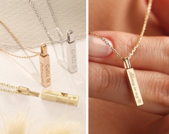 14K Solid Real Gold Bar Cremation Urn Necklace, Vertical Bar Human Ash Holder Pendant, Keepksake Memorial Jewelry, Pet Ash Holder Necklace