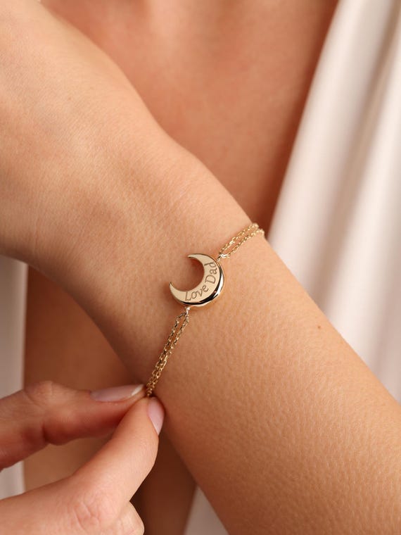14K Gold Crescent Moon Urn Bracelet: Memorial Ash Keepsake