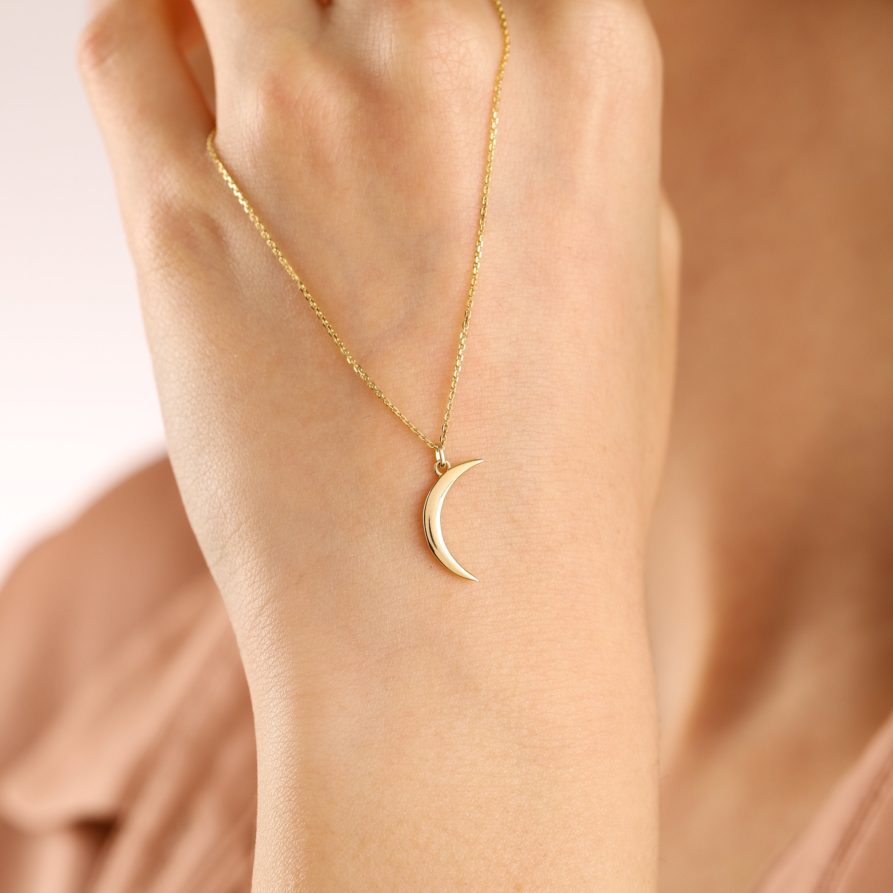 Crescent Moon Key Necklace - Large  Fine jewelry solid silver gold-finish  necklaces bracelets earrings