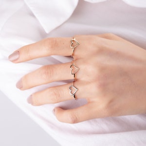 14K 18K Solid Gold Heart Ring, Dainty Rose Gold Heart Ring, Minimal Heart Ring Gift For Girl Friend Bridesmaid Gift , Gift for Women image 1