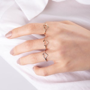 14K 18K massief gouden hartring, sierlijke roségouden hartring, minimale hartring cadeau voor vriendin cadeau bruidsmeisje, cadeau voor vrouwen