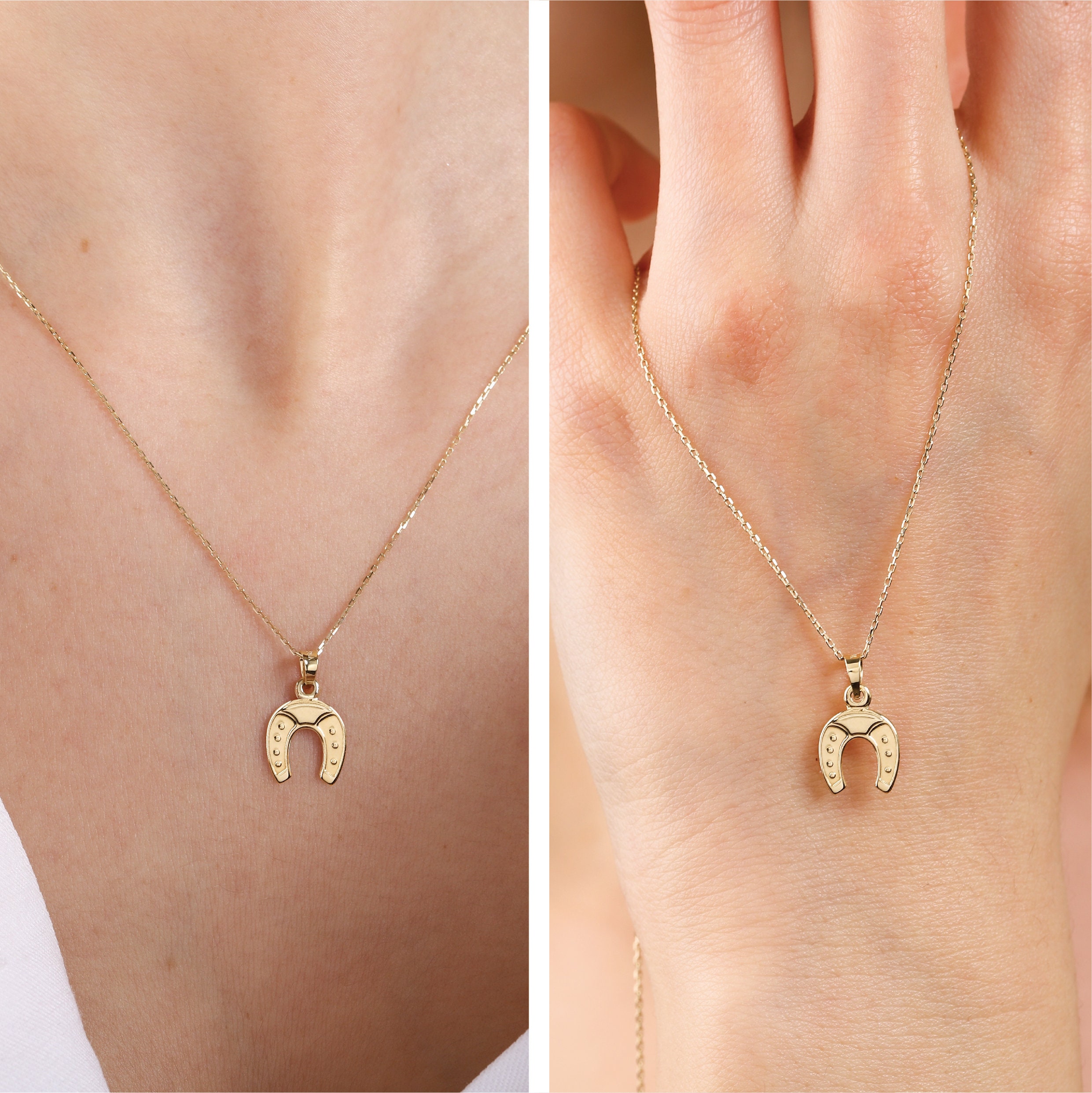 14K Gold Horseshoe Pendant Solid Gold Horseshoe Necklace Etsy