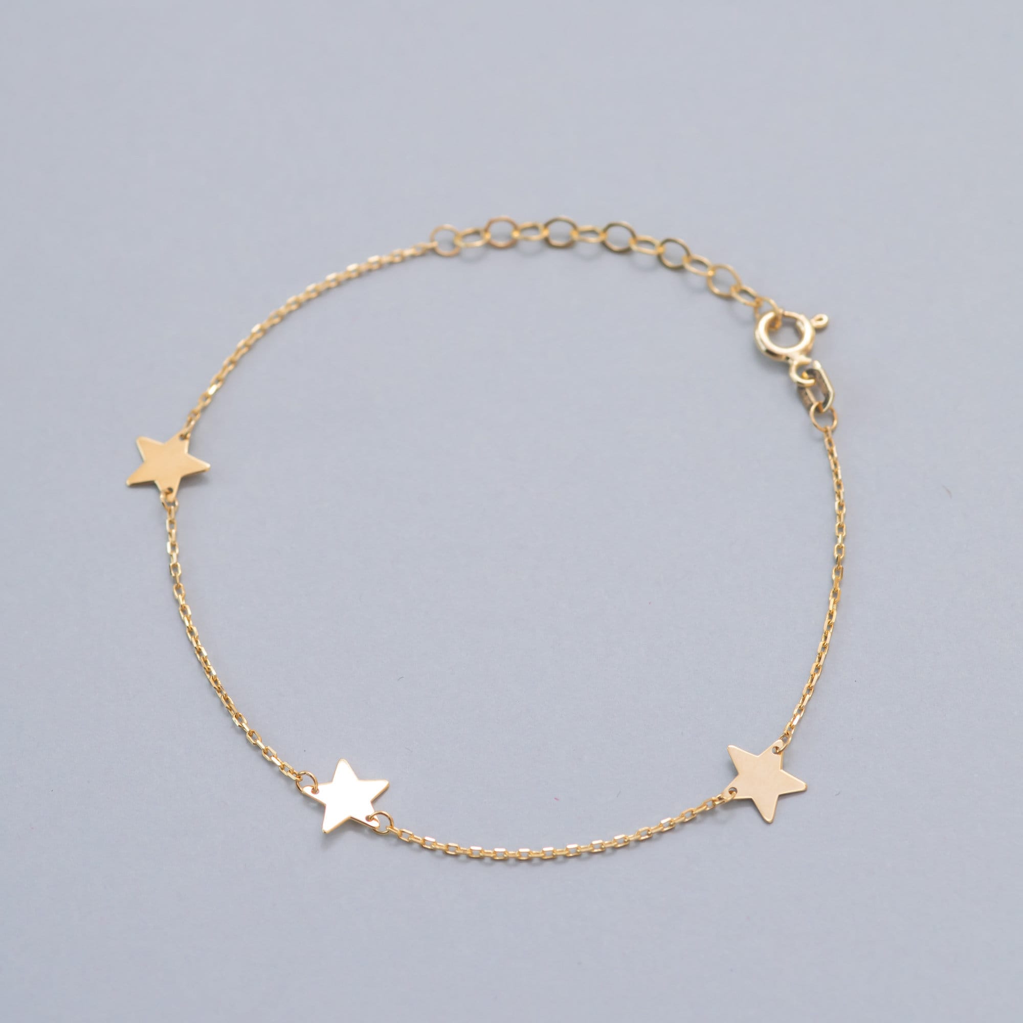 14K Gold 3 Star Bracelet Celestial Dainty Stars Bracelet Etsy