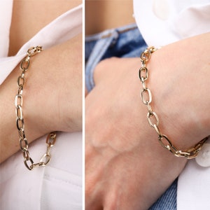 14K Gold Paperclip Chain Bracelet, Chunky Gold Paper Clip Link Bracelet, Large Open Link Chain, Oval Link Bracelet Gift For Mom Gift For Her