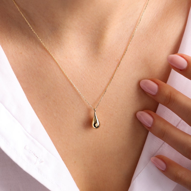 14K Real Gold Tear Drop Cremation Urn Necklace, Dad Mom Baby Son Ashes, Gold Keepsake Pendant For Pet Ashes, Ash Holder Pendant For Pet Loss image 6