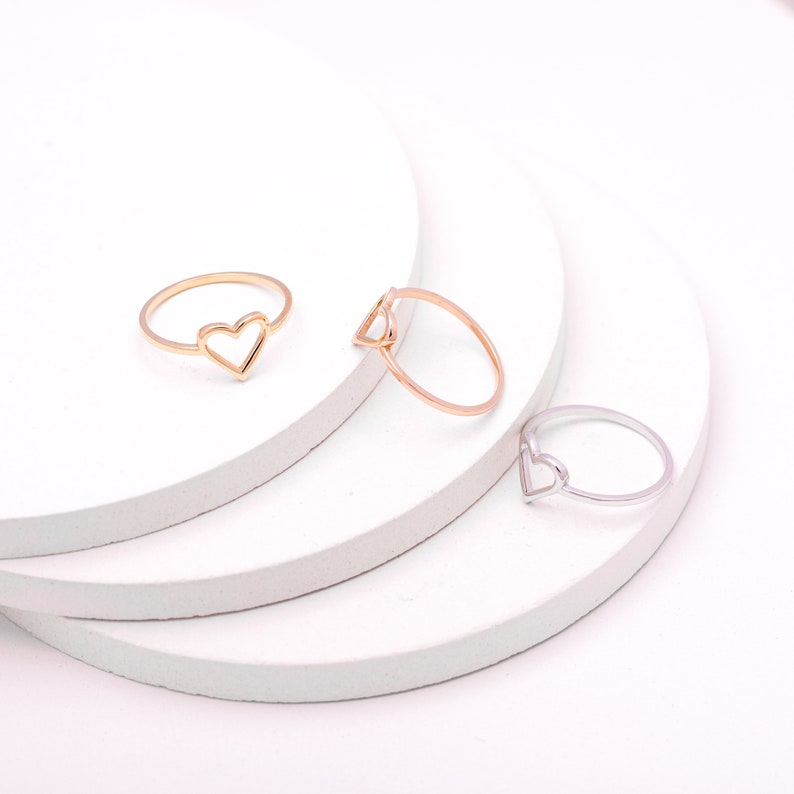 14K 18K Solid Gold Heart Ring, Dainty Rose Gold Heart Ring, Minimal Heart Ring Gift For Girl Friend Bridesmaid Gift , Gift for Women image 5