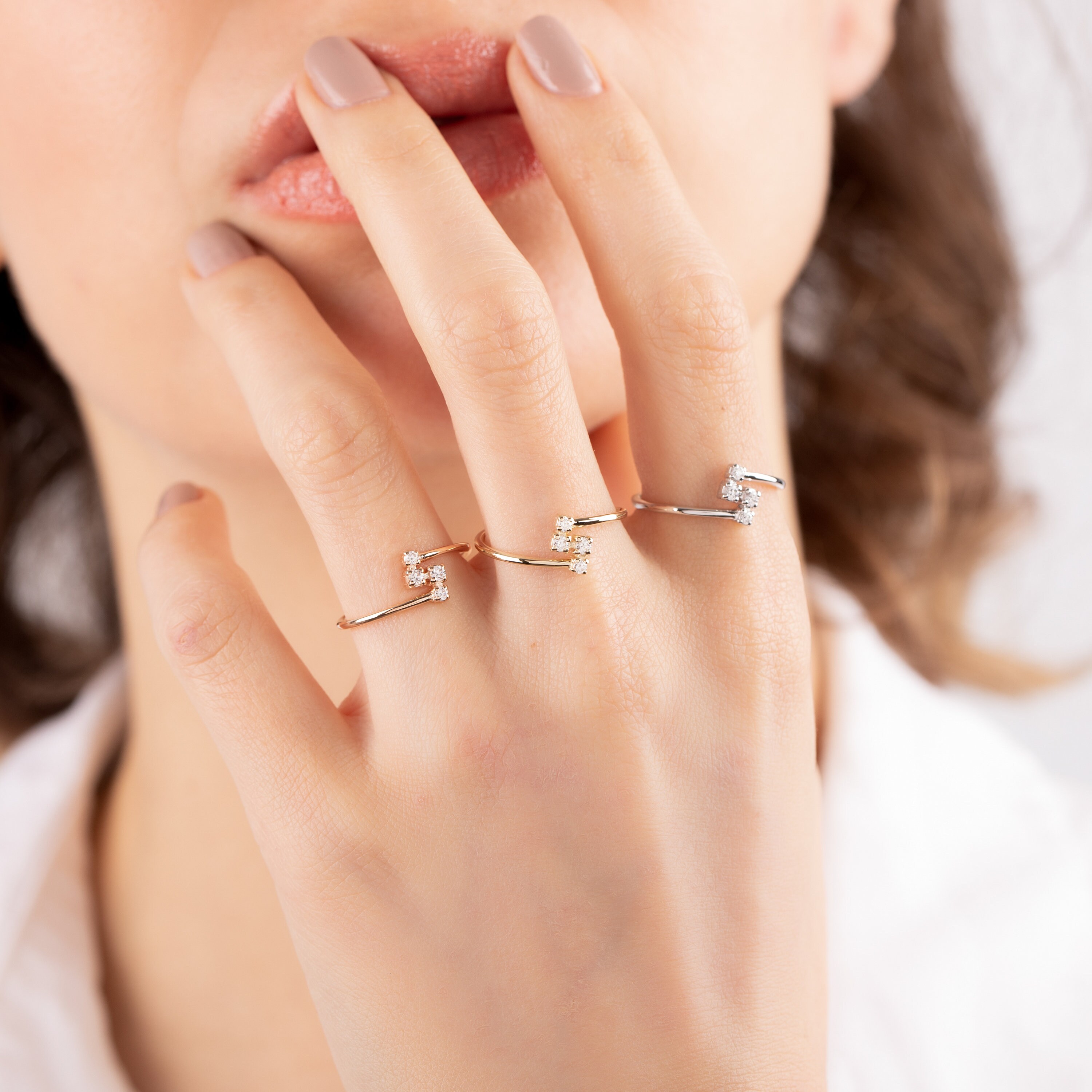 14K 18K Solid Gold Dainty Diamond Ring Dainty Cluster Ring Etsy