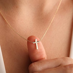 14K Solid Gold Cross Necklace: Dainty Religious Pendant