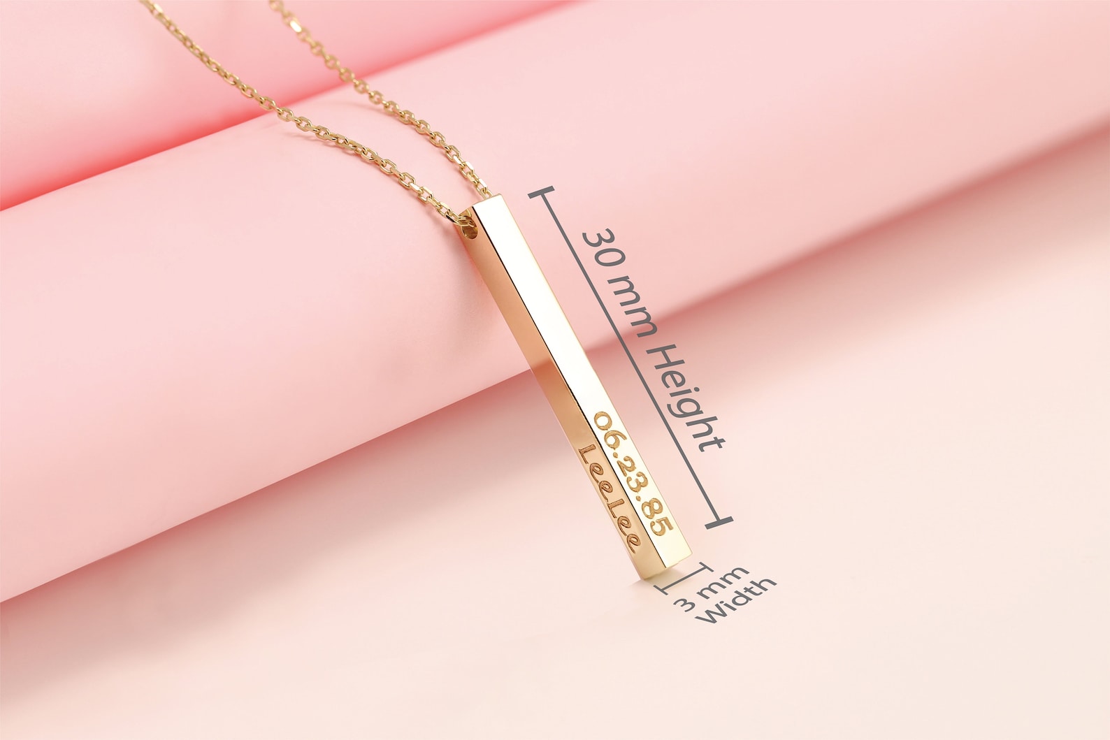 14K Gold 4 Sided Custom Name Bar Necklace Gold Bar Necklace Etsy