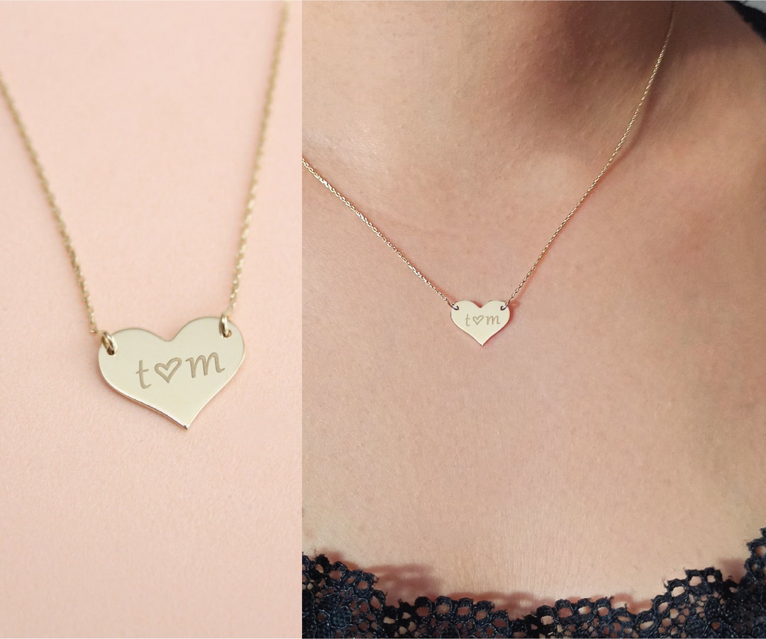 14K Gold Heart Name Necklace, Personalized Heart Name Necklace, Custom