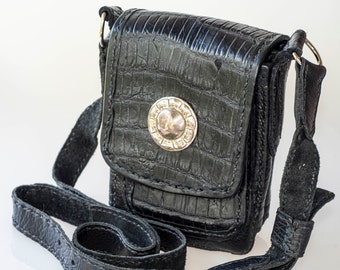 Alligator Concha Daily Carry, Handmade Cross Body Shoulder Bag Genuine Alligator & Buffalo Leather Sterling Silver Concha Entirely Hand Sewn