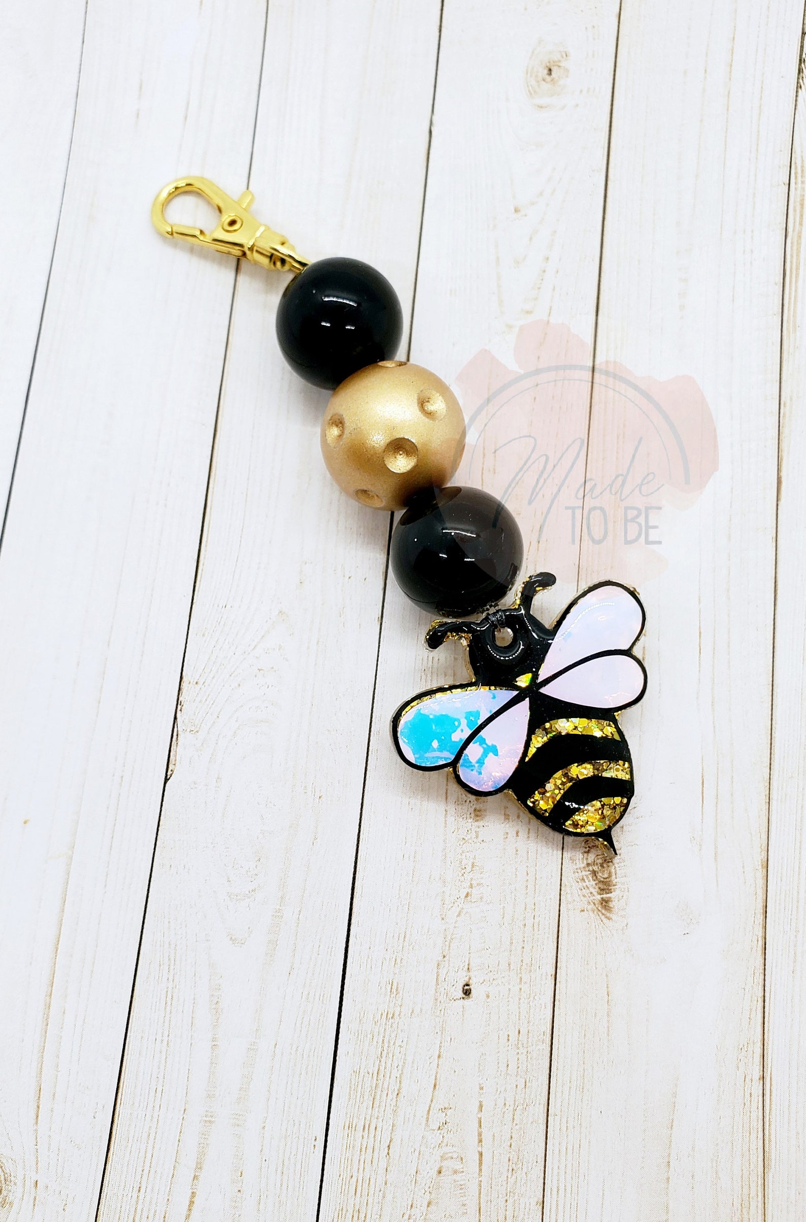 Bee Beaded Keychain Bee Keychain Bead Keychain Glitter Etsy