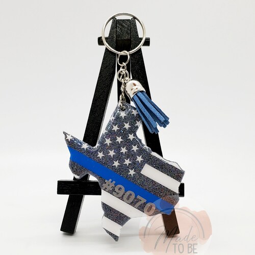 Thin Blue Line Keychain Etsy