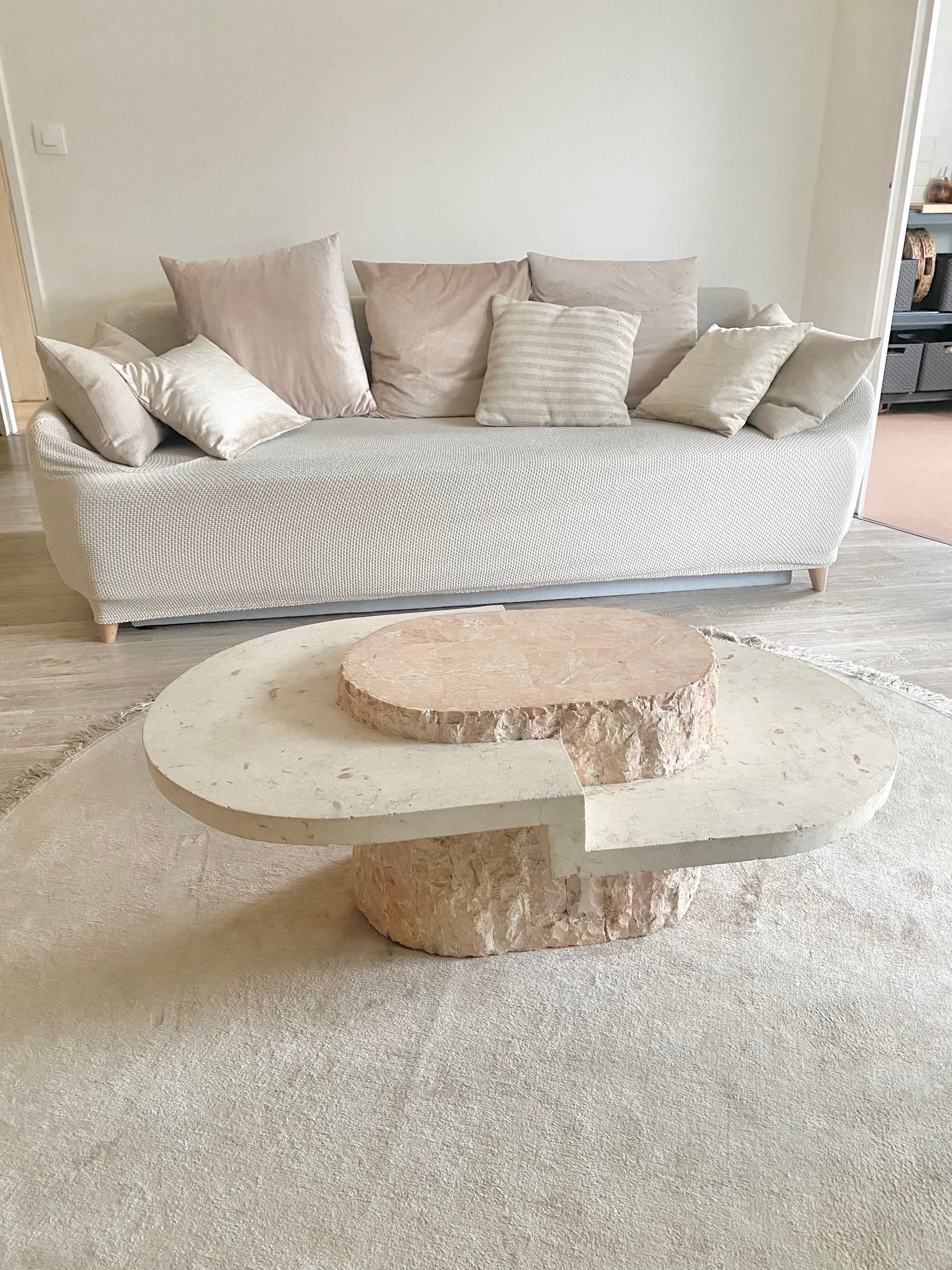 Vintage Coffee Table Stone Beige & Light Salmon Post Modern