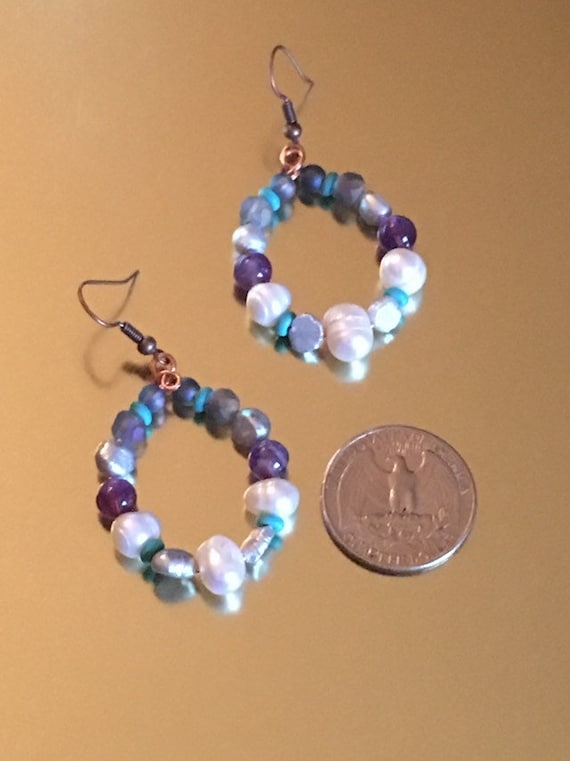 Howlite Turquoise Beads Earring Charm Pair Freshwater Pearl Acrylic Jewelry 