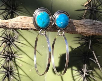 Turquoise Mountain Silver Hoop Earrings