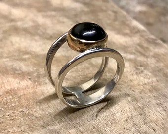 Black Onyx Sterling Silver and 14k GF Ring 8