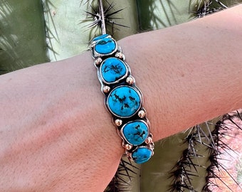 Kingman Turquoise Nugget Bracelet w 14K GF