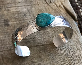 Sterling Silver Cuff with Natural Carico Lake Turquoise