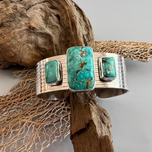 Natural Kingman Turquoise Textured Cuff Bracelet