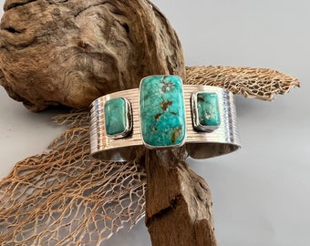 Natural Kingman Turquoise Textured Cuff Bracelet