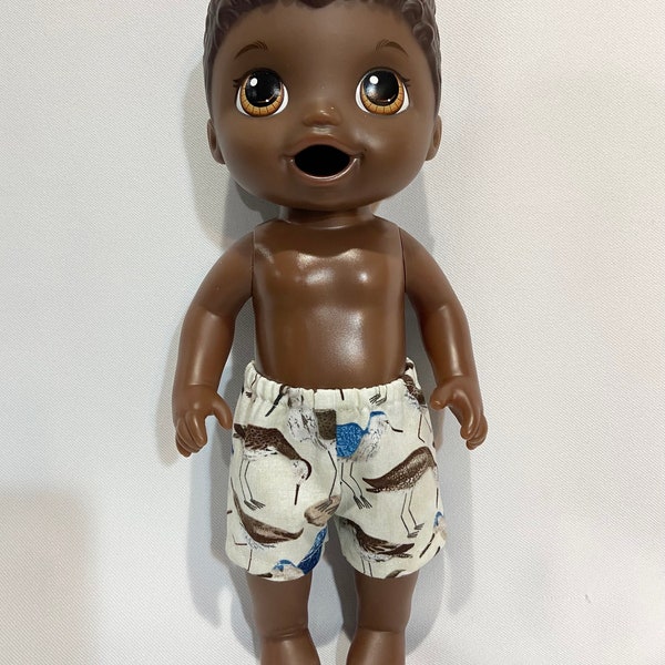 Summer Clothes for 12 Inch Boy Doll, Shorts, Shore Birds Fits 12 Inch Baby Alive