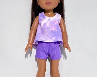 Top and Shorts for 14 Inch Doll, Fits Wellie Wisher, Swing Top, High Low Top, Short Shorts, Flamingos