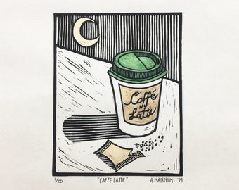 Caffe Latte Block Print