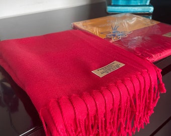 Red Cashmere & Silk Pashmina. Oversized plain wrap, shawl, scarf