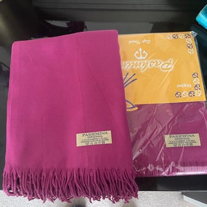 Fuchsia Cashmere & Silk Pashmina. Oversized plain wrap, shawl, scarf