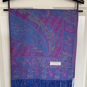 Blue and cerise/ multicolour Paisley Pashmina Scarf