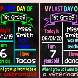 Pizarra del primer y último día SVG, Pizarra del último día de la escuela SVG, Letrero de pizarra de fin de escuela Regreso a la escuela, Primer día de escuela svg