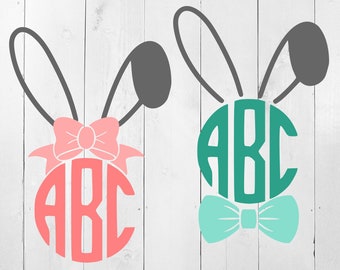 Semana De Pascua Monograma Orejas de Conejo SVG, Monograma de Bunny SVG, Pascua SVG, Orejas de Conejo Monograma, orejas de conejo svg, monograma de conejito de Pascua, monograma de conejo