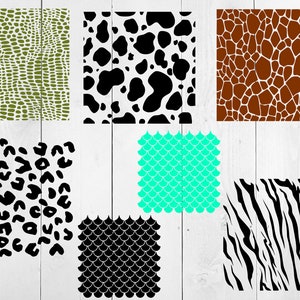 Animal Print SVG Bundle, Seamless Animal Print SVG, Cheetah Print, Alligator Print, Mermaid Scale, Giraffe Print, Tiger Stripes, Cow Print