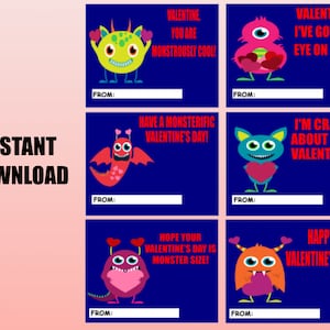 Monster Valentine Cards, Monster Valentine&#39;s Day Cards, Printable Valentine Cards, Cute Monster Valentine Cards, Digital Download Valentines
