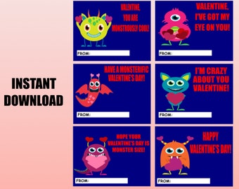 Monster Valentine Cards, Monster Valentine's Day Cards, Printable Valentine Cards, Cute Monster Valentine Cards, Digital Download Valentines