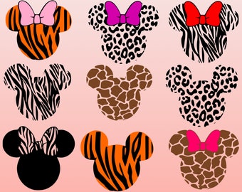 Mouse Head Animal Print SVG, Animal Print Mouse Head SVG, PNG, leopard mouse ears, tiger mouse, Giraffe Mouse, Orlando Theme Park vacation,