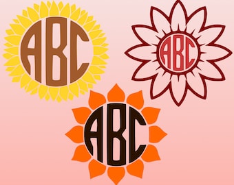 Sunflower SVG, Sunflower Monogram SVG, dxf, png,eps, svg, Monogram flower, Monogram cut file, girl flower monogram, floral svg, sunflower
