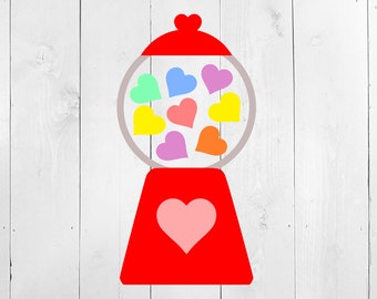 Gumball Machine SVG, Walentynki Svg, clipart gumy balonowej, Gumball Machine PNG, Serca, Walentynki PNG, Clipart walentynkowy