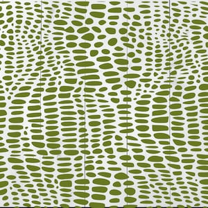 May include: A white background with a repeating pattern of olive green ovals. The ovals are arranged in a staggered pattern, creating a subtle wave effect.