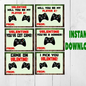 Video Game Valentines Cards, Valentine&#39;s Day Cards, Boys Valentine cards, kids valentines, printable valentine cards, Game controller cards