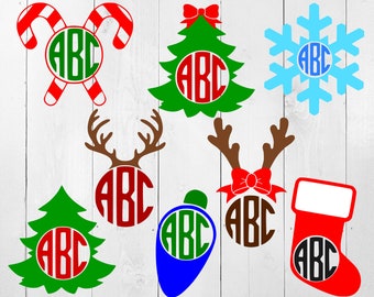 Christmas Monogram SVG, Christmas SVG, Reindeer Antlers svg, Christmas Tree svg, Xmas svg, Monogram cut file, candy cane svg, snowflae svg