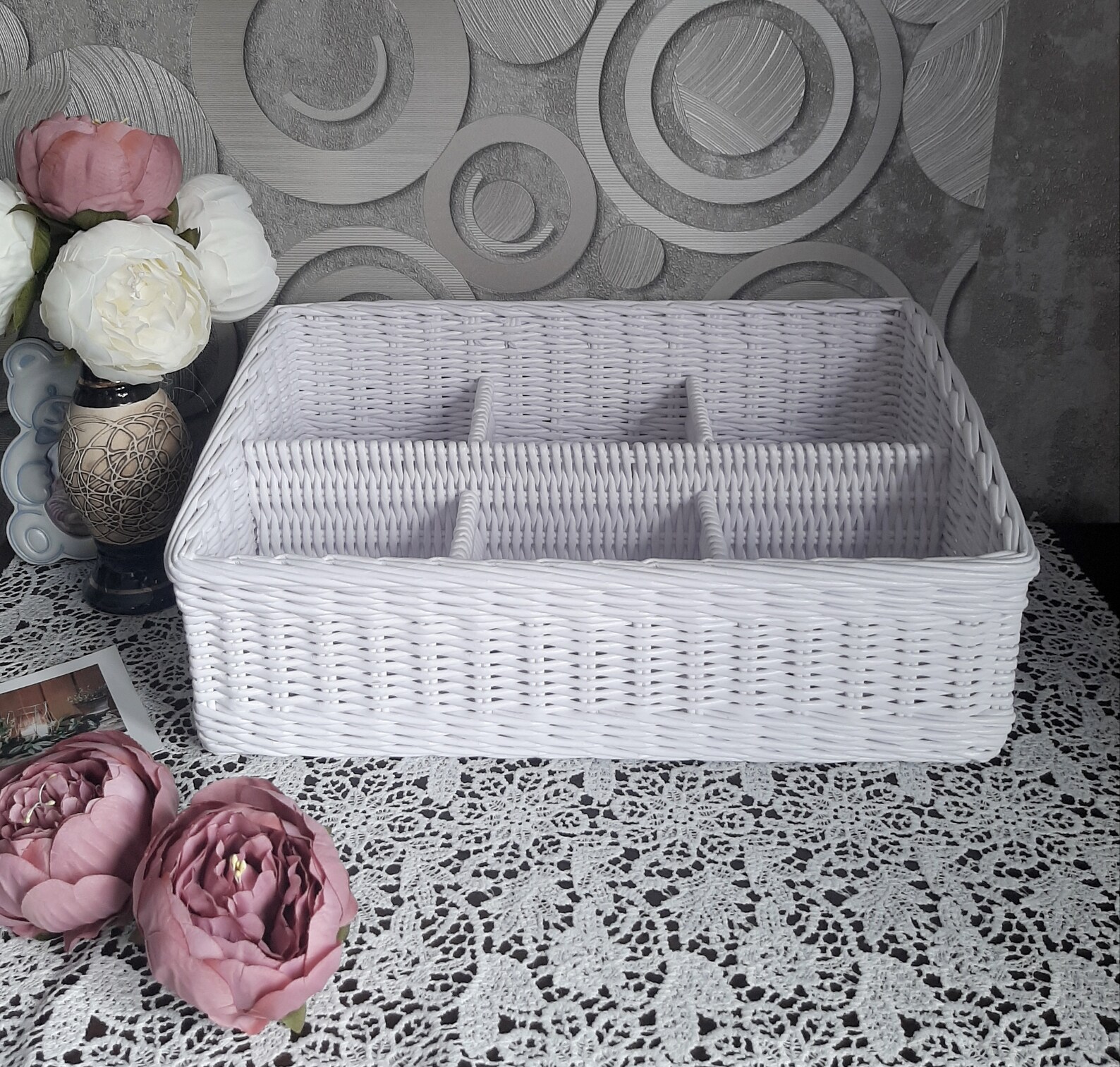 Cosmetics Basket / Storage Organizer / Wicker Basket / Basket Etsy