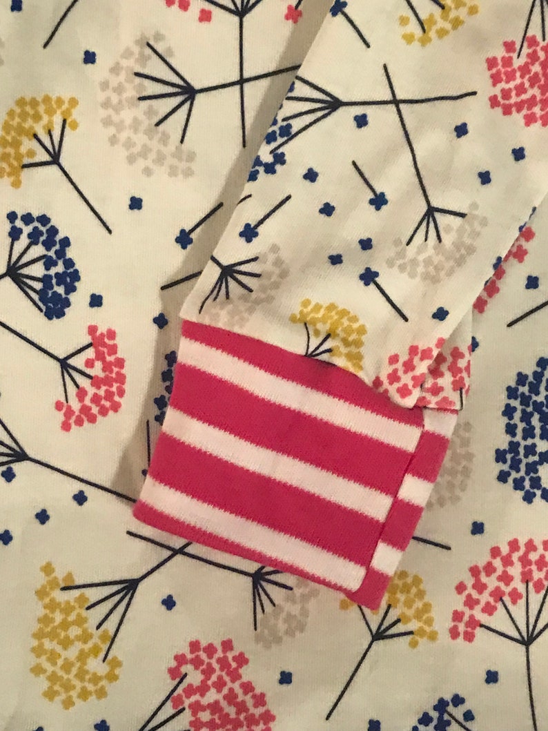 Flower Print with Yellow or Pink Striped Trim Organic cotton knit children/'s PJs