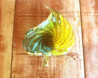 Bol vintage en verre de Murano Sommerso, feuille de verre vert et jaune des années 1970