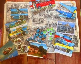 Lot de badges et cartes postales vintage de l'île de Wight, souvenirs des années 1970